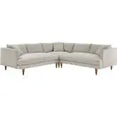 Zoya Down Filled Overstuffed 3 Piece Sectional Sofa in Heathered Weave Ivory Fabric