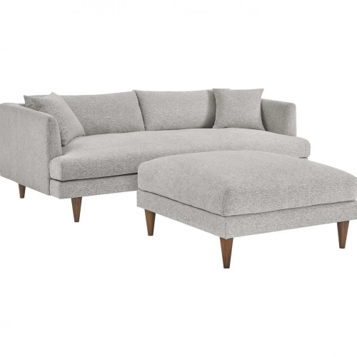 Zoya Down Filled Overstuffed Sofa & Ottoman Set in Light Gray Fabric