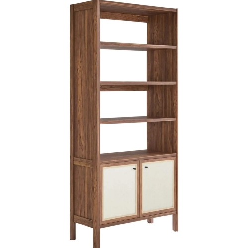 Capri 4 Shelf Bookcase in Walnut Wood Grain Laminate & Linen