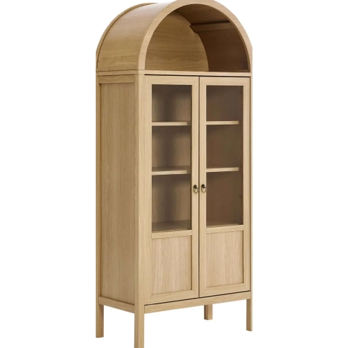 Tessa Tall Storage Display Cabinet in Oak Finish & Tempered Glass