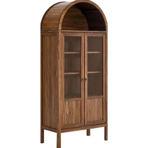 Tessa Tall Storage Display Cabinet in Walnut Finish & Tempered Glass