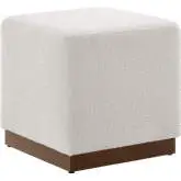 Tilden 17" Square Ottoman in Cloud White Boucle Fabric & Walnut Finish Wood