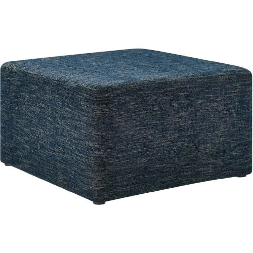 Callum 28" Square Ottoman in Heathered Weave Azure Blue Fabric