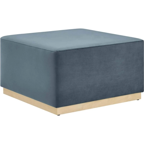 Tilden 28" Square Ottoman in Cadet Blue Performance Velvet & Natural Finish Wood