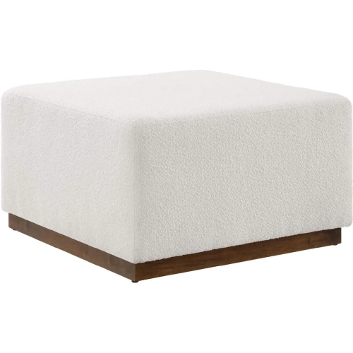 Tilden 28" Square Ottoman in Cloud White Boucle Fabric & Walnut Finish Wood