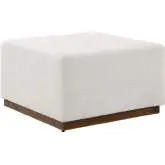 Tilden 28" Square Ottoman in Cloud White Boucle Fabric & Walnut Finish Wood