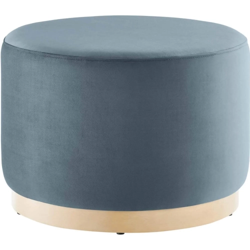 Tilden 23" Round Ottoman in Cadet Blue Performance Velvet & Natural Finish Wood