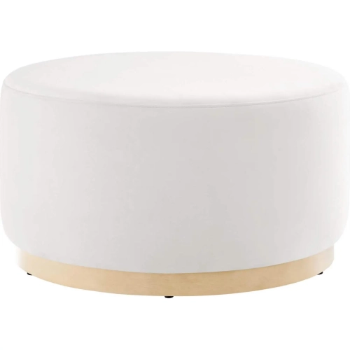 Tilden 29" Round Ottoman in Alabaster Performance Velvet & Natural Finish Wood