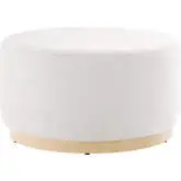 Tilden 29" Round Ottoman in Alabaster Performance Velvet & Natural Finish Wood