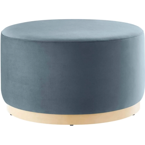 Tilden 29" Round Ottoman in Cadet Blue Performance Velvet & Natural Finish Wood