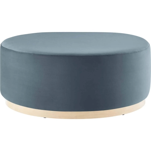 Tilden 38" Round Ottoman in Cadet Blue Performance Velvet & Natural Finish Wood