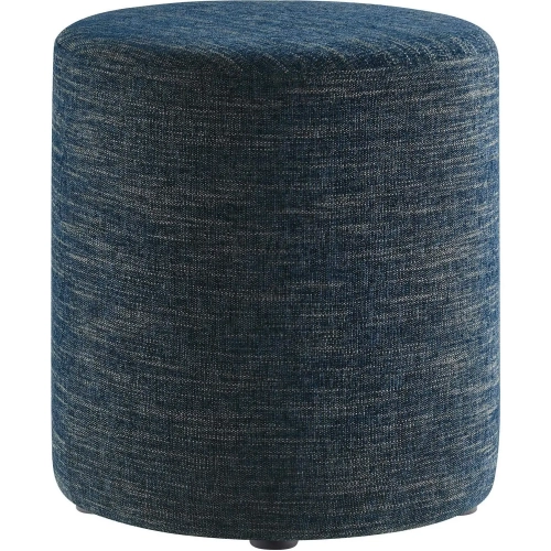 Callum 16" Round Ottoman in Heathered Weave Azure Blue Fabric