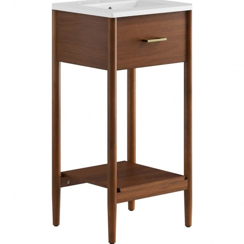 Zaire 18" Bathroom Vanity in White Ceramic & Walnut Finish Wood