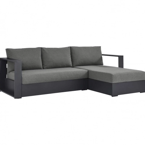 Tahoe Outdoor 2 Piece Sectional Sofa w/ Right Facing Chaise in Gray Aluminum & Charcoal Fabric