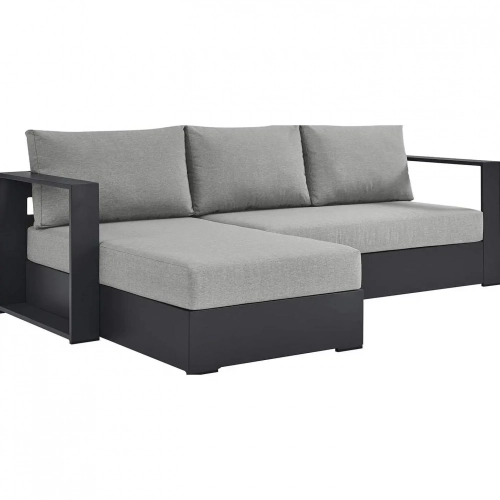 Tahoe Outdoor 2 Piece Sectional Sofa w/ Left Facing Chaise in Gray Aluminum & Gray Fabric