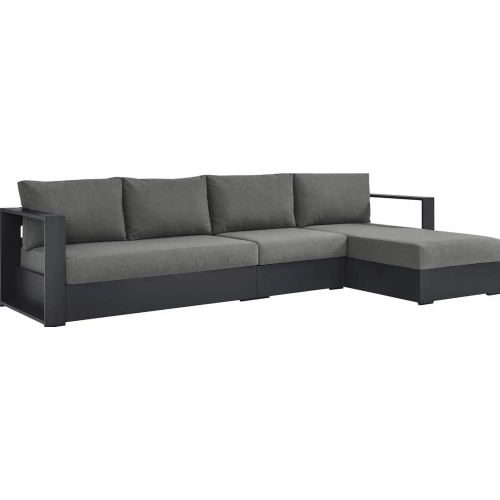 Tahoe Outdoor 3 Piece Sectional Sofa w/ Right Facing Chaise in Gray Aluminum & Charcoal Fabric