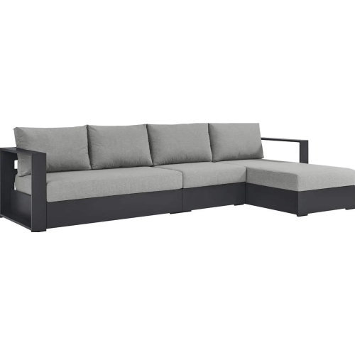 Tahoe Outdoor 3 Piece Sectional Sofa w/ Right Facing Chaise in Gray Aluminum & Gray Fabric