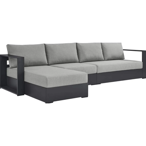 Tahoe Outdoor 3 Piece Sectional Sofa w/ Left Facing Chaise in Gray Aluminum & Gray Fabric