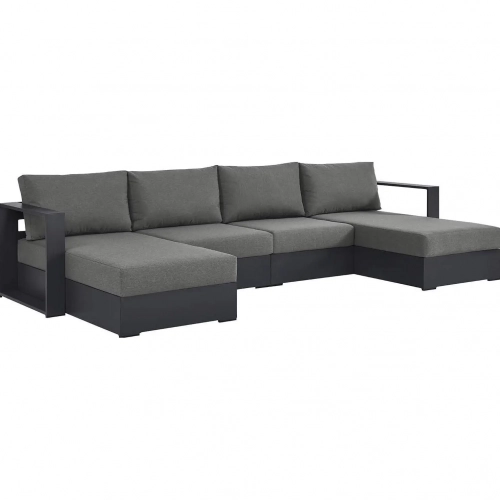 Tahoe Outdoor 4 Piece Sectional Sofa in Gray Aluminum & Charcoal Fabric