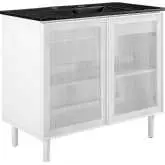 Calla 36" Bathroom Vanity in Black Ceramic, White Finish & White Perforated Metal