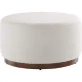 Tilden 29" Round Ottoman in Cloud White Boucle Fabric & Walnut Finish Wood