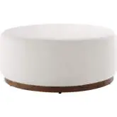 Tilden 38" Round Ottoman in Cloud White Boucle Fabric & Walnut Finish Wood