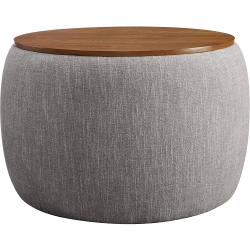 Perla Storage Ottoman in Heathered Weave Wheat Fabric & Wood