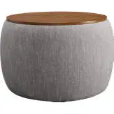 Perla Storage Ottoman in Heathered Weave Wheat Fabric & Wood