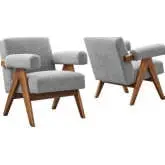 Lyra Accent Arm Chair in Light Gray Boucle Fabric & Wood (Set of 2)