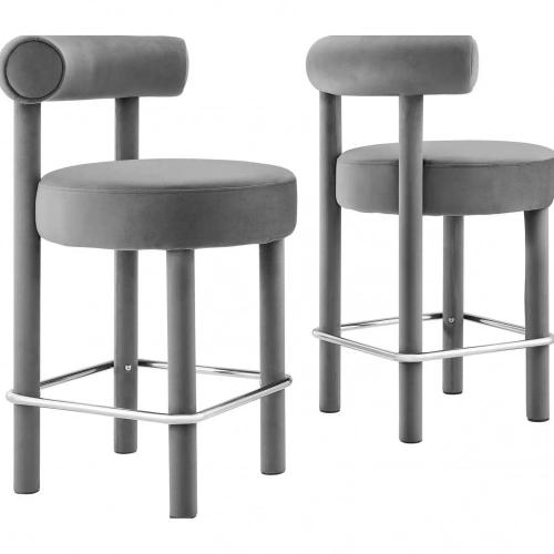 Toulouse Counter Stool in Gray Performance Velvet & Silver Metal (Set of 2)