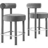 Toulouse Counter Stool in Gray Performance Velvet & Silver Metal (Set of 2)