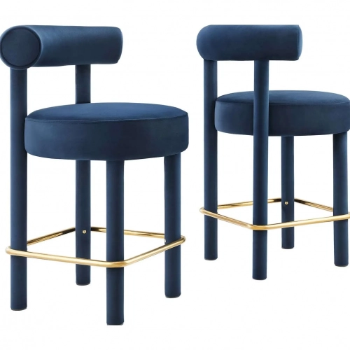 Toulouse Counter Stool in Midnight Blue Performance Velvet & Gold Metal (Set of 2)