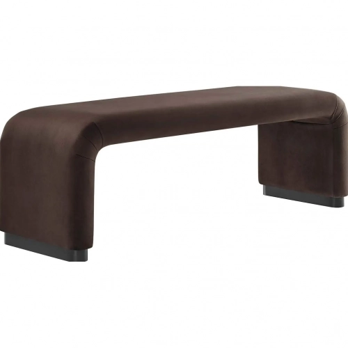 Koda Waterfall Long Bench in Chocolate Brown Performance Velvet & Black Wood