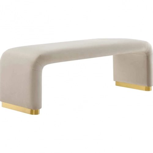 Koda Waterfall Long Bench in Almond Performance Velvet & Brass