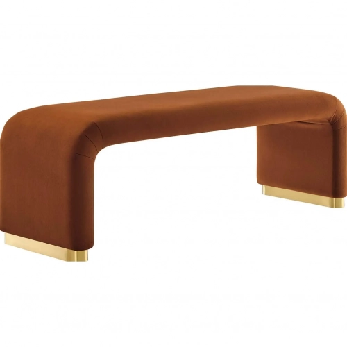 Koda Waterfall Long Bench in Rust Performance Velvet & Brass