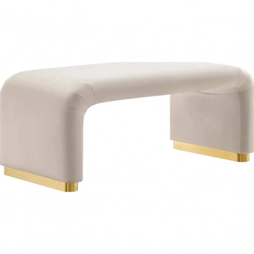 Koda Waterfall Ottoman in Almond Performance Velvet & Brass