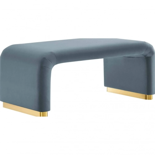 Koda Waterfall Ottoman in Cadet Blue Performance Velvet & Brass