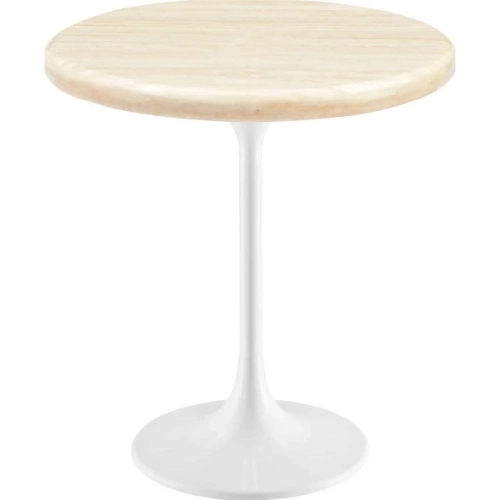 Lippa 20" Round Side Table in White Metal & Faux Travertine