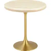 Lippa 20" Round Side Table in Gold Metal & Faux Travertine