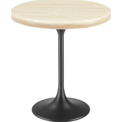 Lippa 20" Round Side Table in Black Metal & Faux Travertine