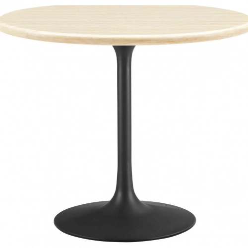 Lippa 36" Round Dining Table in Black Metal & Faux Travertine