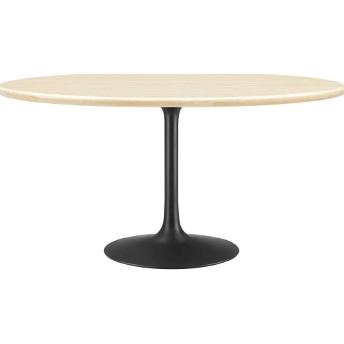 Lippa 60" Oval Dining Table in Black Metal & Faux Travertine