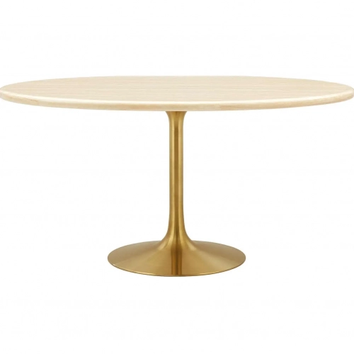 Lippa 60" Oval Dining Table in Gold Metal & Faux Travertine