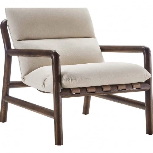 Paxton Sling Chair in Dune Fabric, Vegan Leather & Walnut Finish Wood