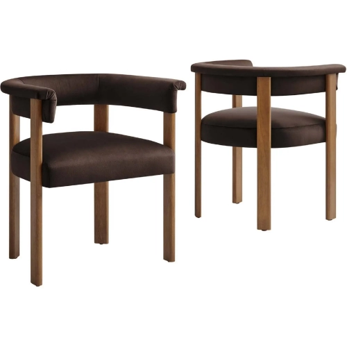 Imogen Barrel Dining Chair in Brown Performance Velvet & Wood (Set of 2)