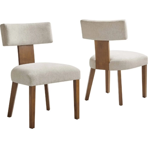 Nalani Dining Chair in Heathered Ivory Fabric & Brown Wood (Set of 2)