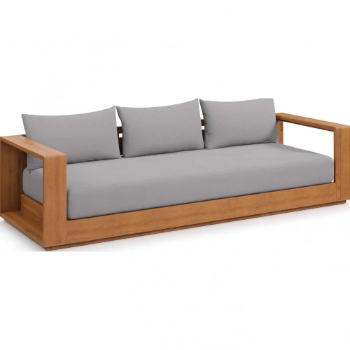 Tahoe Outdoor Sofa in Natural Acacia Wood & Light Gray Fabric