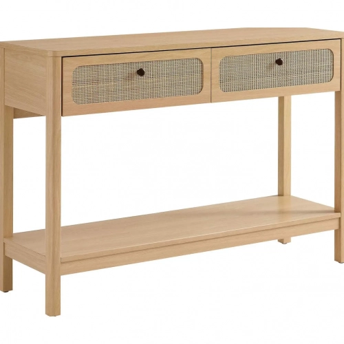 Chaucer Entryway Console Table in Oak Wood Grain & Rattan