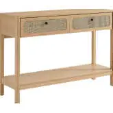 Chaucer Entryway Console Table in Oak Wood Grain & Rattan