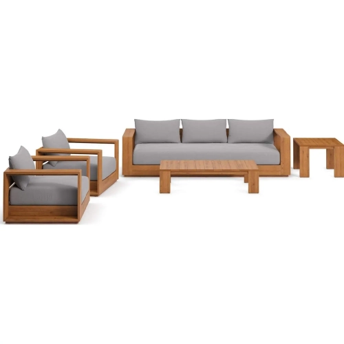 Tahoe Outdoor 5 Piece Sofa Set in Natural Acacia Wood & Light Gray Fabric